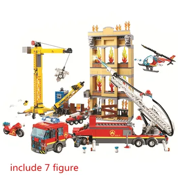 

City Downtown Fire Brigade Police Building Blocks Kit Bricks Classic Model Kids Toys For Children Gift