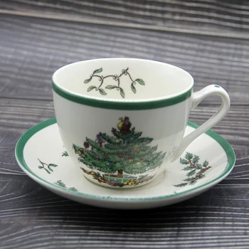 

1 Sets Christmas Tree Tea Cup With Plate and Spoon European Style Cup Saucer Set Fine Bone China Coffee Tea Cup Ceramic Cup Set