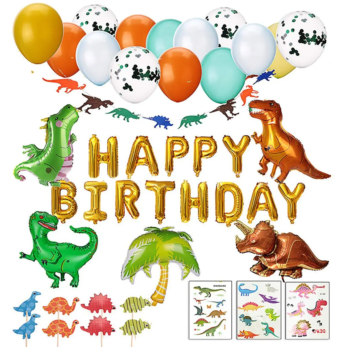 

Aluminum Foil Balloons Banner Set Dinosaur Animals Birthday Balloon Cartoon Stickers Happy Birthday Baby Shower Party Decoration