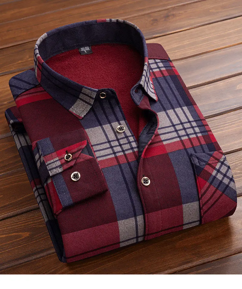 pink short sleeve shirt Autumn Winter Thicken Fleece Shirt Men Business Plaid Shirt Long Sleeve Warm Clothes Turn Down Collar Button Up Shirts Classic short sleeve work shirt