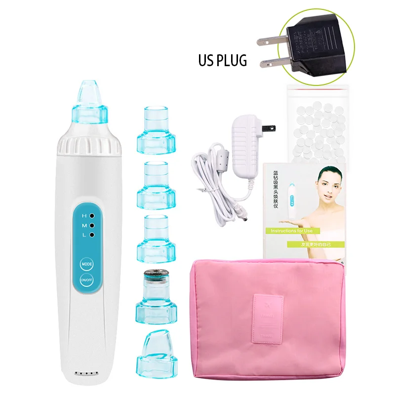 With bag US Средство для удаления угрей для лица, глубокое очищение пор, Удаление прыщей, вакуумное всасывание, спа алмазное средство для ухода за кожей, проводной Уход за кожей - Цвет: With bag US