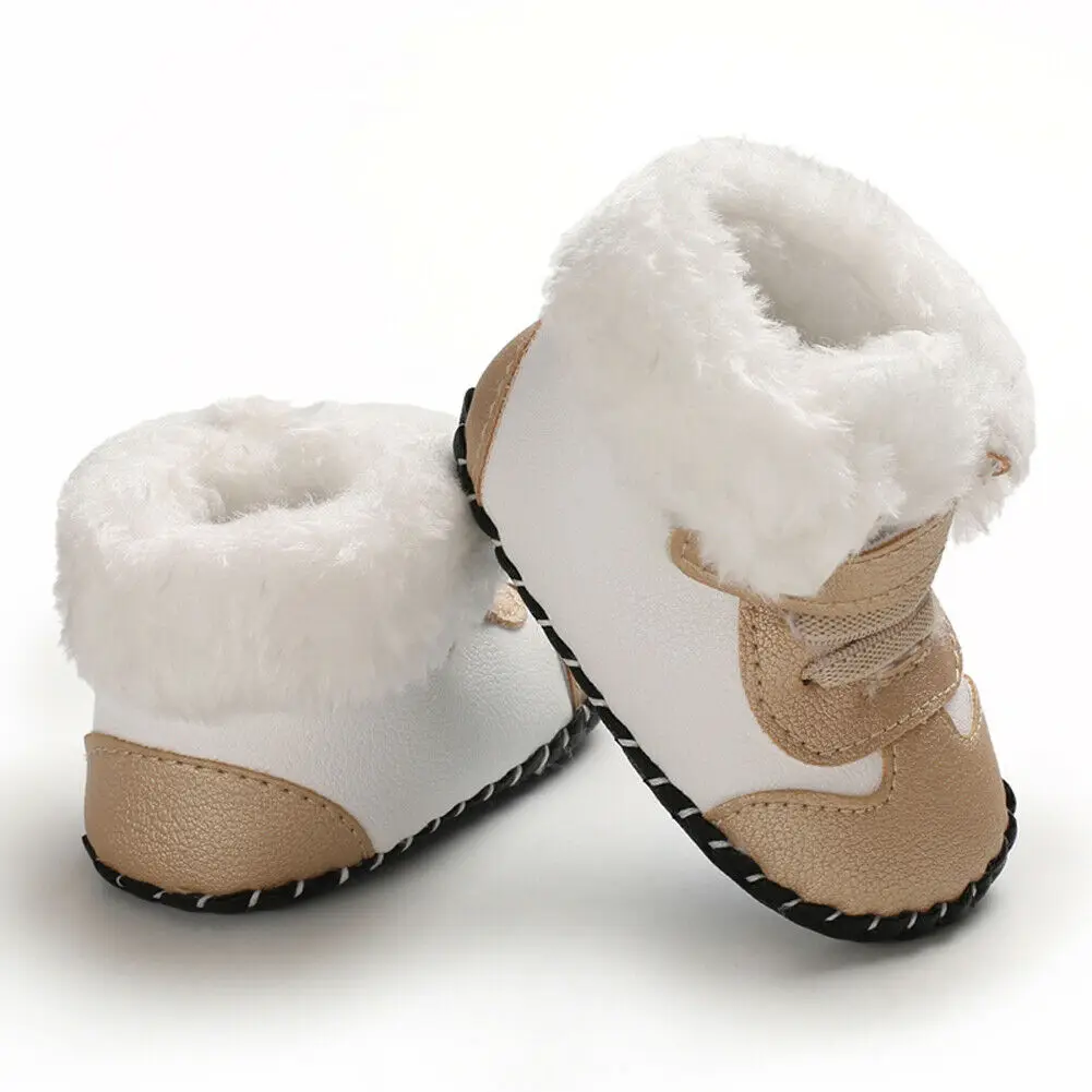 Детские Зимние теплые ворсистые ботинки унисекс; ботильоны на сплошной подошве туфли для младенцев из флиса; теплая нескользящая обувь для маленьких мальчиков; для маленьких детей из искусственной кожи женская обувь на плоской подошве; на возраст от 0 до 18 месяцев