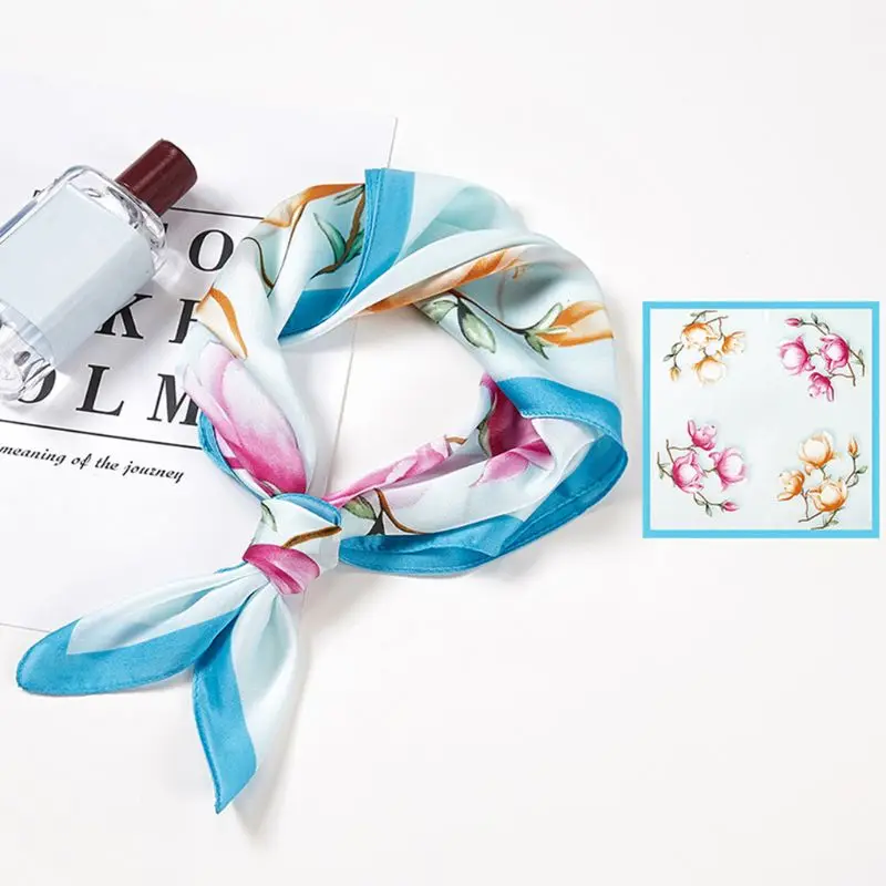 

Ladies Imitation Silk Small Square Scarf Floral Mountain Neckerchief Headband