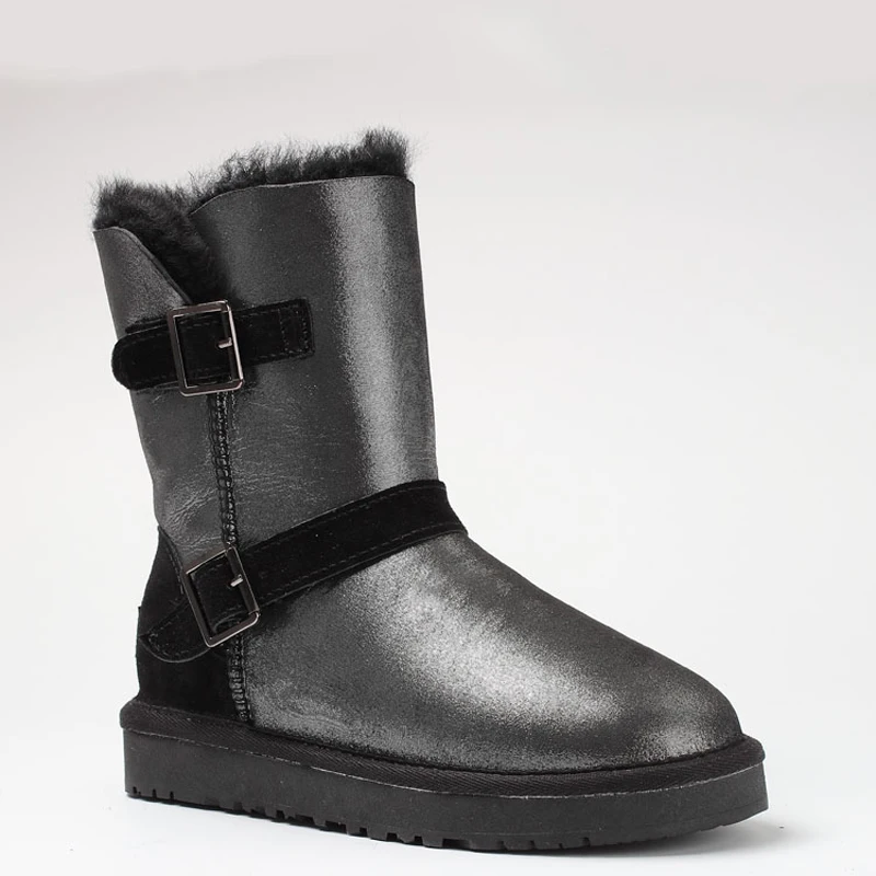 Новинка; модные дизайнерские зимние ботинки наивысшего качества из натуральной овечьей кожи на натуральном меху; шерсть; женские теплые зимние ботинки; женские ботинки - Цвет: Black as Pic