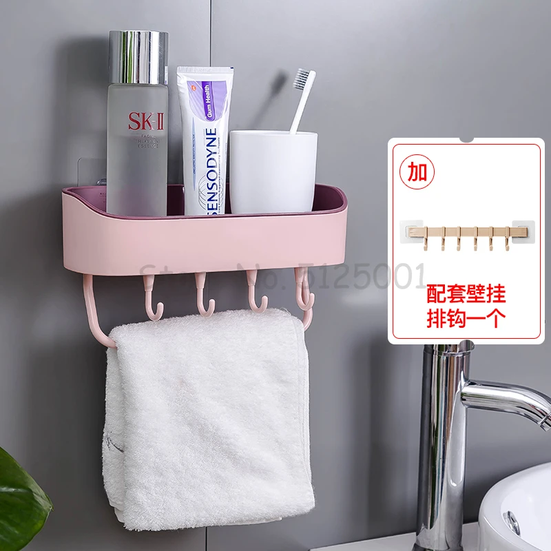 Bathroom Shelf Wall Hanging Bathroom Receptacle Rack Perforation-free Wall Toilet Washroom Towel Rack Towel Hanger - Цвет: Светло-зеленый