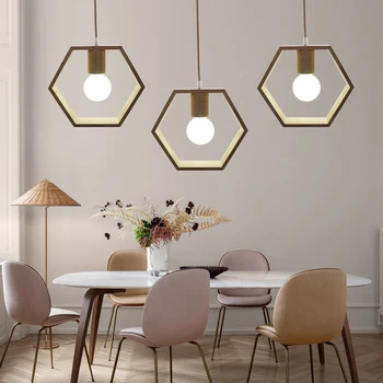 

Artpad Nordic Wooden Hexagon Pendant Lights Japanese Style Wood Triangle Ceiling Hanging Bar Pendant Lamp Bedside with Bulb Free