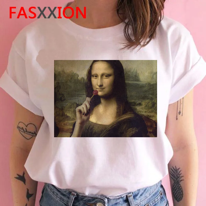 Mona lisa, женская футболка, новинка, Забавный гранж, kawaii, ulzzang, футболка, женская, короткий рукав, эстетический топ, футболки, повседневная, с круглым вырезом - Цвет: 1469