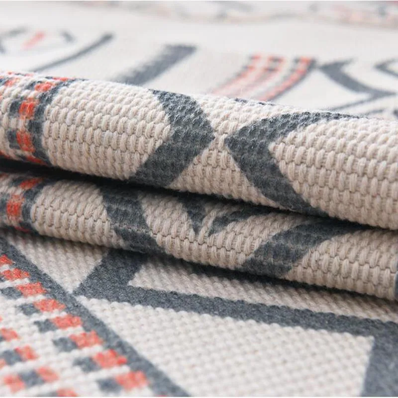Black White Cotton Linen Carpet Bohemian Rug With Tassel Living Room Woven Retro Floor Mat Bedroom Bedside Mat Machine Washable