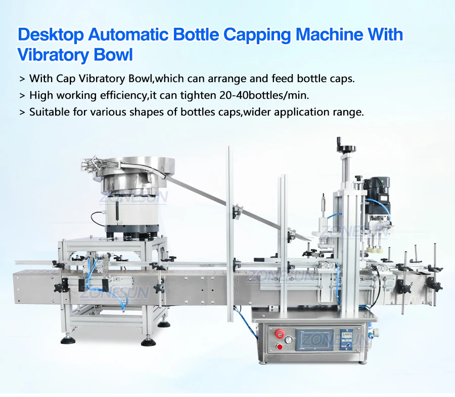 ZONESUN ZS-XG1870V Benchtop Bottle Capping Machine With Vibratory Bowl