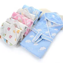 Детское одеяло для новорожденных, Детские Банные полотенца с капюшоном из чистого хлопка, шестислойная Марля с поясом, 90X90 см, не флуоресцентный агент класса А