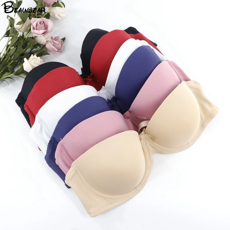 Beauwear 1/2 чашка Бюстгальтер однотонного цвета Сексуальный Без подкладки пуш-ап бюстгальтеры для женщин Мода 6 цветов женский нижнее белье на косточках сборный бюстгалтер