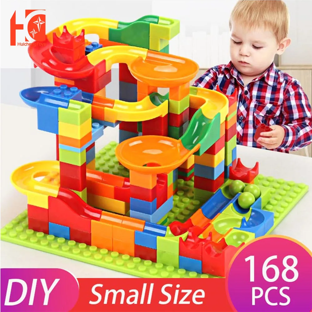 

168-336pcsTrack Blocks Marble Race Run Maze Ball Track Building Blocks Set ABS Assemble Funnel Slide Bricks Toys Gift