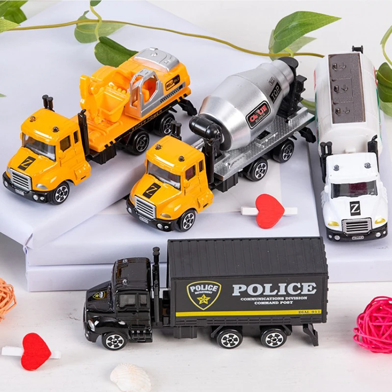 

1:64 Scale Alloy Child Truck Models For Boys Inertial Vehicle Diecast Toys Kids Engineering Rescue Transport Car Birthday Gifts