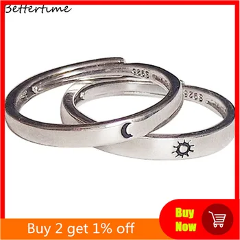 2Pcs Sun and Moon Lover Couple Rings Set Promise Wedding Bands for Him and Her