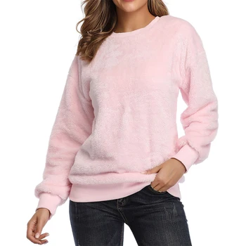 

Women Spring Autumn Warm Tops Sweatshirt Solid Color Long Sleeve Round Neck Loose Pullover Tops Soft Comfortable XRQ88