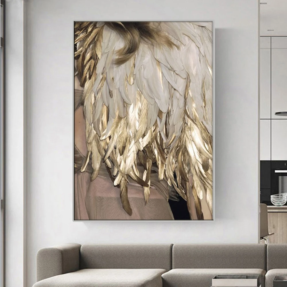 

Modern Nordic abstract art gold feather poster print canvas painting picture aisle home wall art decoration
