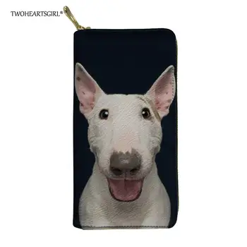 

Twoheartsgirl Black Bull Terrier Print Leather Wallets for Women Long Female College Girls Credit Card Holders Clutch Purse