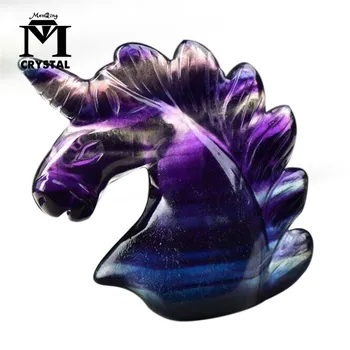 

Natural fluorite Quartz stone Crystal Unicorn Carving Horse head Skulls Figurine rainbow healing gemstone