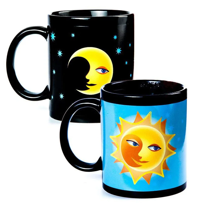 Sun Moon GOALONE 12 унций, меняющая тепло цветная чашка для кофе, волшебная Термочувствительная керамическая чашка, креативная фарфоровая кружка, Новинка для рождества, забавные подарки - Цвет: Sun Moon
