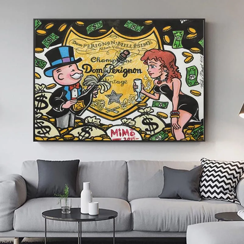 Graffiti Art Champagne Money Poster Alec Monopolyingly Paintings On Canvas Modern Decorative Wall Pictures Home Decoration | Дом и сад