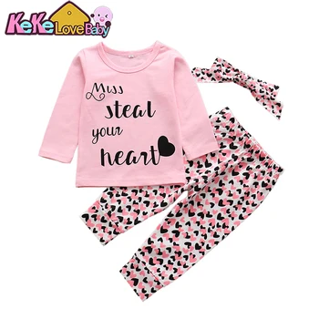 

3pcs Baby Girl Clothing 2020 Spring for New Born Infant Baby Girl Clothes Set T-shirt Casual Pants Headband Newborn Outfits Suit