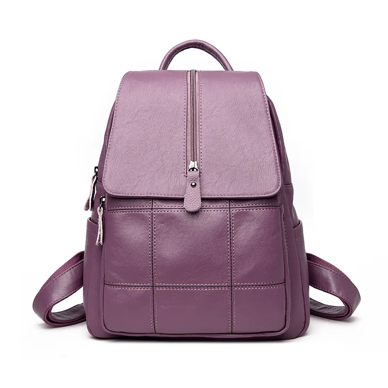 

Backpack women's retro student bag check washed soft PU leather youth leisure backpack