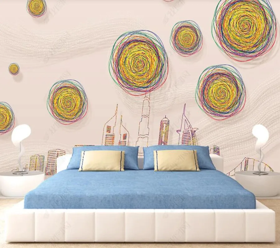 

Papel de pared Abstract starry city silhouette lines wallpaper mural,living room home decor