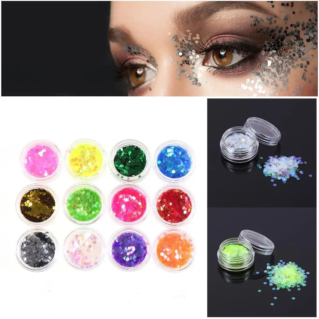 

12 Colors Hexagon Glitter Paillette Shape Small Most Skin Types Pcs/Set Sequins Neon Eye Makeup Sequin