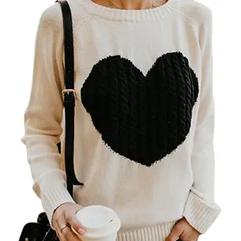 

Women Autumn Sweater Sweet Stylish Concise Casual All-match Love-heat Printed Long Sleeve Pullover Sweater