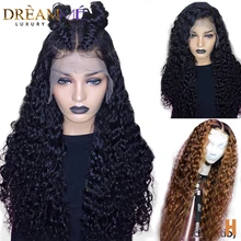 Цветной эффектом деграде(переход от темного к блондинка Синтетические волосы на кружеве парик 1B/30 глубоко вьющиеся синтетические волосы парики из натуральных волос с Африканской структурой, предварительно вырезанные 13X4 Синтетические волосы на кружеве парик для женский, Черный 150% Плотность