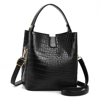 

Retro Alligator Bucket Bags Women Crocodile Pattern Handbags Female Capacity Leather Shoulder Messenger Bags Ladies PU Purses