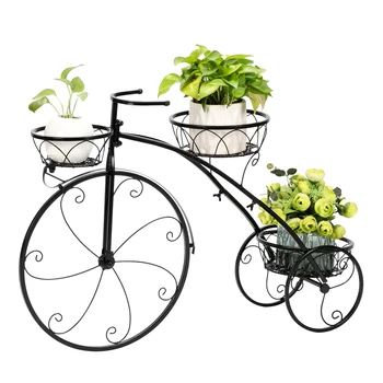 

Metal Paint Bicycle Shape 3 Plant Stand 3-seater Plant Stand With Black Plant Shelves