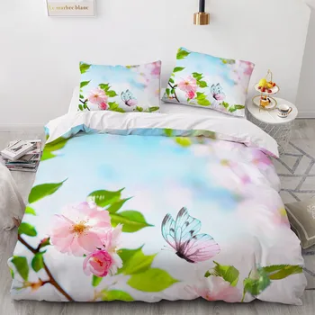

3D Flower Comforther Covers Custom Landscape Quilt Cover Sets Pillow Covers 200*230cm Full Twin Double Size White Bedding Set