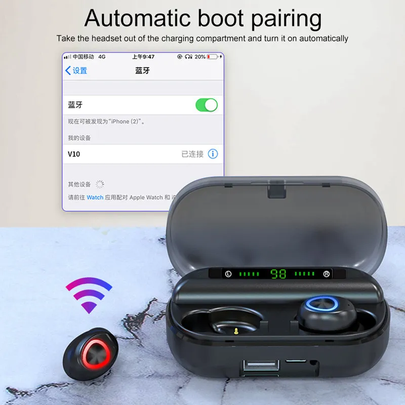 Hangrui V10 TWS, беспроводные Bluetooth наушники, Bluetooth 5,0, наушники с шумоподавлением, водонепроницаемая гарнитура, светодиодный дисплей, спортивные наушники