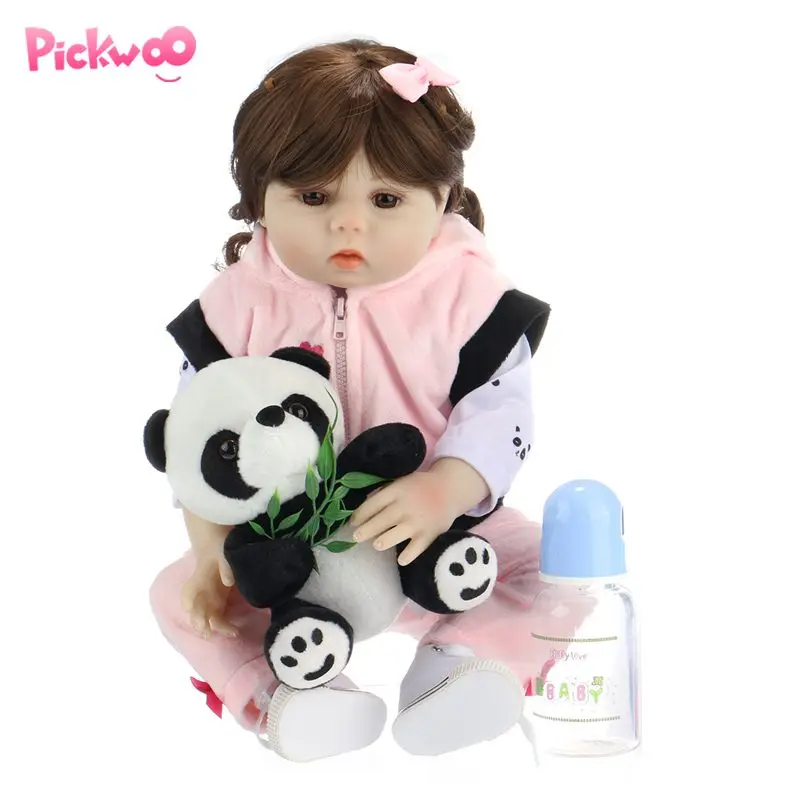 

Pickwoo 48CM Newborn Baby Doll Reborn Toddler Doll Baby Girl In Panda Dress Full Body Soft Silicone Bath Anatomically Correct