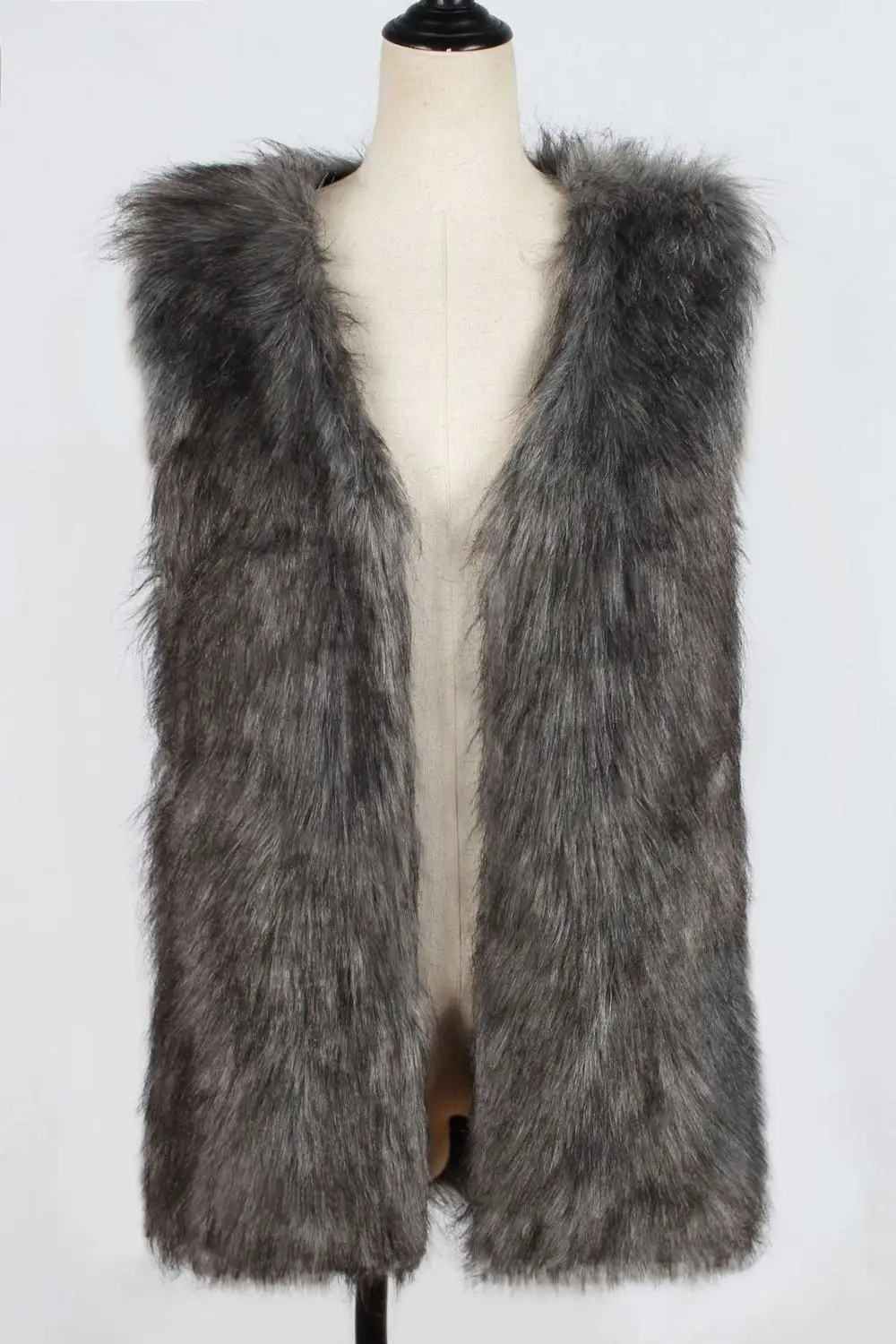 Dark grey Women's warm coat fashion vest vest women's wild mid-length long sleeves imitation fur coat women's casual top vest - Color: Dark grey