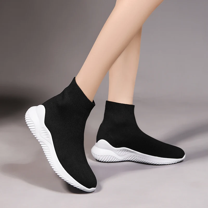 Черные ботильоны; женские носки; женские кроссовки; эластичная обувь на платформе; zapatillas Mujer; обувь на мягкой подошве; chaussures femme