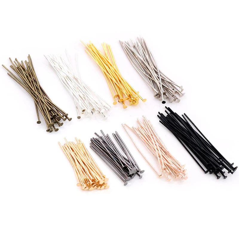 200 unids/lote 16 20 25 30 35 40 45 50mm Pines de cabeza plana color dorado/plateado/rodio para hallazgos de joyería que hacen suministros DIY