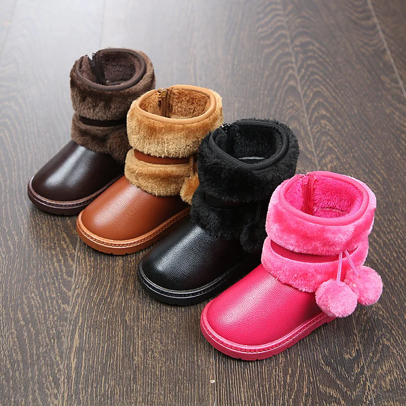 Skoex Babys Girls Pom Pom Snow Boots Winter Warm Girls Shoes Toddler