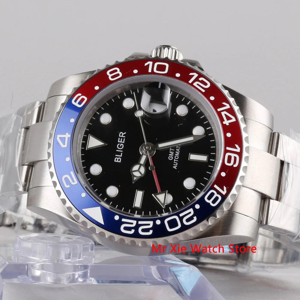  Bliger 40mm Automatic Mechanical Watch Men Luxury Sapphire Crystal Ceramic Bezel GMT Watch Luminous