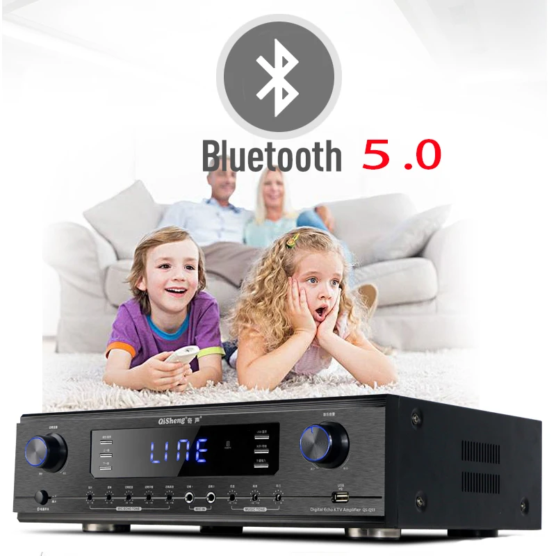 KYYSLB 220 В 400 Вт* 2 QS-Q53 Профессиональный Мощный 5,0 Bluetooth усилитель домашний KTV сабвуфер Hi-Fi Цифровой усилитель для караоке USB