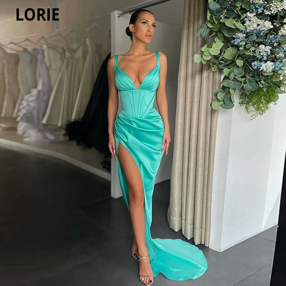 

Великолепное Зеленое Атласное Вечернее платье LORIE с юбкой-годе, платья на тонких бретелях со складками и V-образным вырезом для выпускного вечера, Длинные вечерние платья знаменитостей, 2021