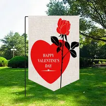 Happy Valentine's Day Linen Garden Flag Decorative Hanging Banner Indoor Outdoor Garden Yard Decoration
