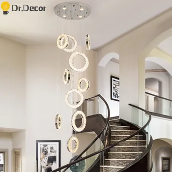 

Modern LED Chandeliers Ring Long Round Hanging Lamp Individual Duplex Villa Spiral Staircase Lights Living Room Decor Fixtures