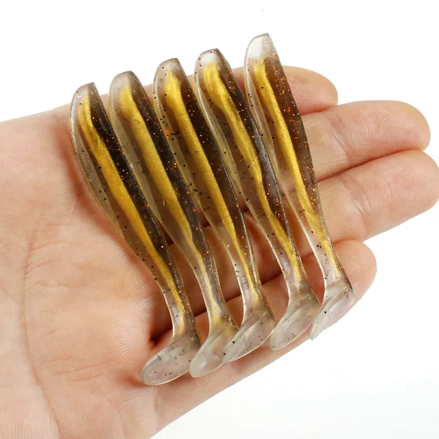 5pcs/Lot Soft Lures 50mm 70mm T Tail Jigging Fishing Lures Wobblers Tackle Double Color Bass Pike Aritificial Silicone Swimbait 4