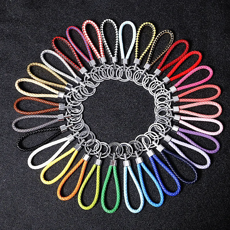 

2019 New 33 Colorful PU Leather Woven Braided Rope Keychain DIY Bag Pendant Keychain Handbag Car Keychain Men and Women Keychain