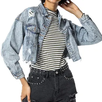 

Spring And Summer New Denim Jacket Women's Hole Short Cute Women's Denim Jacket Embroidered