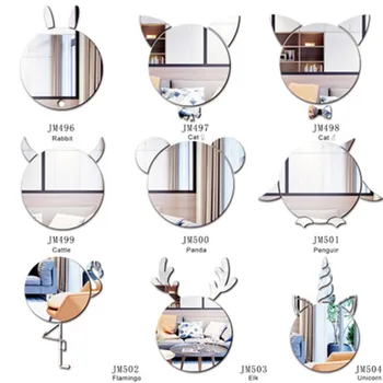 

Nordic Animal Unicorn Flamingo Cat 3D Mirror Wall Stickers For Kids Room Home Decor Baby Bedroom Acrylic Mirror Wall Decals