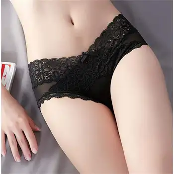 

Women Lace Transparent Mesh Solid Color Briefs Low Waist Hip Shaping Sweet Sexy Panties Ladies Underwear Feme
