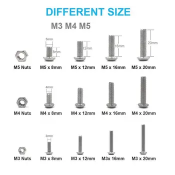 

500pcs Nuts M3/M4/M5 Screws & Nuts Stainless Steel Hex Head +3 Allen Keys
